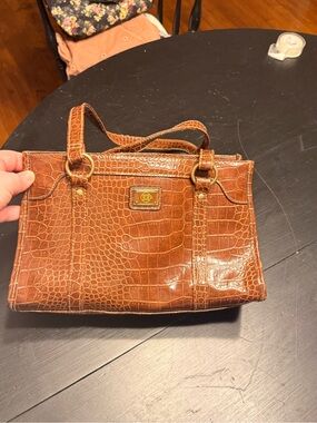 Liz Claiborne Croc-Embossed Tan Satchel